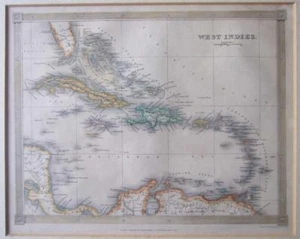 1842 Mapa de las Indias Occidentales, dibujado y grabado por Alexander Findlay, coloreado a mano - Imagen 1 de 5