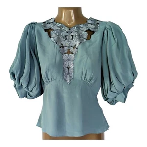 Magali Pascal Blouse Balloon Slv Feminine Silk Coquette Top Designer Boutique XS - Picture 1 of 6