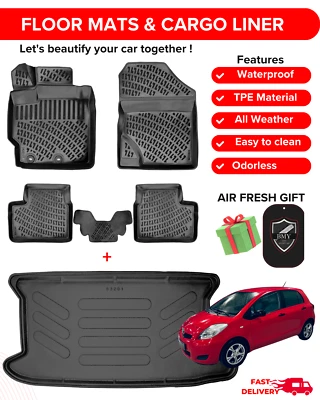 Car Floor Mats Liners for 2005-2012 Toyota Yaris XP90 Hatchback 3D TPE Full Set - Image 1 of 4