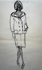Coat Skirt Woman Drawing Original Ink Denise Arokas Elegant Fashion Xx °