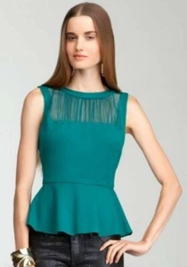 bebe Everglade Green Sleeveless Crinkle Back Peplum Top Size L - Picture 1 of 10
