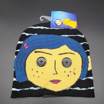 Coraline Beanie Hat with Black Buttons for Eyes - Coraline Movie Doll Face Head - Image 1 of 4
