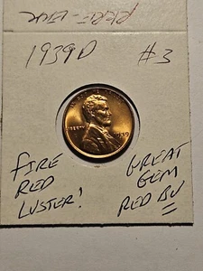 wheat penny 1939D GEM RED BU 1939-D LOT #3 UNC LINCOLN CENT NICE RED LUSTER - Picture 1 of 3