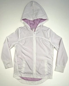 LAYERS Girls Youth LARGE White Hooded Full-Zip WINDBREAKER w/ Lilac Lining EUC - Picture 1 of 7