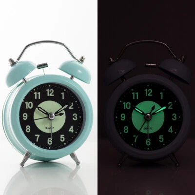 Retro Twin Bell Alarm Clock Quartz Silent Luminous Dial Nightlight Analog Clock - Image 1 of 4