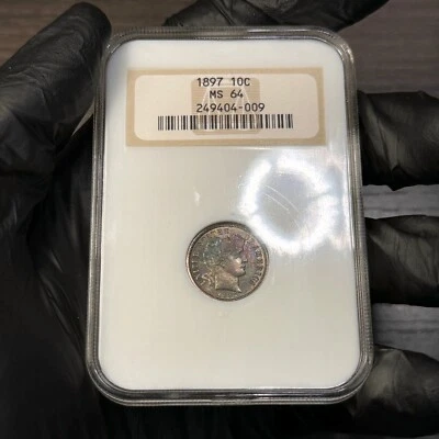 MS64 1897 10C Barber Silver Dime, NGC Fatty Holder- Pretty Toned - Image 1 of 4