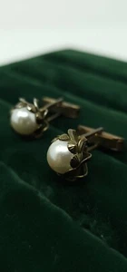 Vintage feux pearl cufflings gold tone men's formal jewelry  - Picture 1 of 12