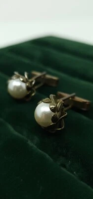 Vintage feux pearl cufflings gold tone men's formal jewelry  - Image 1 of 4