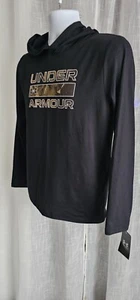 Under Armour Hooded Jersey T-Shirt Black Size YL NWT - Picture 1 of 2