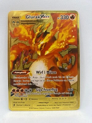 Pokemon Metallkarte Glurak VMax Metall Karte Kind Geschenk Geburtstag Charizard - Bild 1 von 3