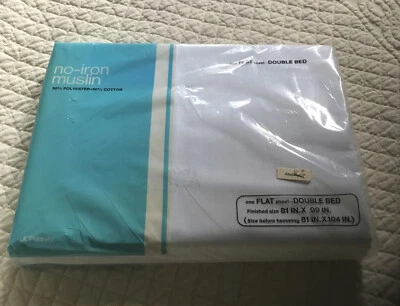 Vtg JC Penny Penn Prest Flat Sheet Full Size Double 81 x 99 No Iron Muslin New - Image 1 of 4