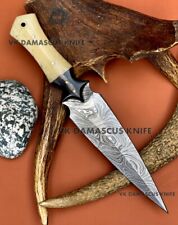 VK9013 Custom Handmade Damascus Steel Hunting Dagger Knife with Leather Sheath 