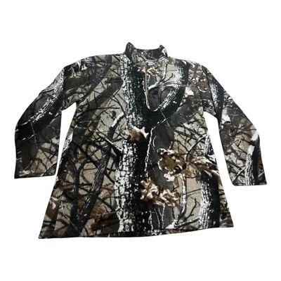 Wrangler Rugged Wear Hunting Sweatshirt Men L Brown Camo Fleece 1/4 Zip Woods - Image 1 of 4