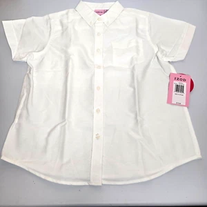 Izod Girls Oxford Button Collar White Pocket Short Sleeve Shirt Plus Sz 16.5 - Picture 1 of 9