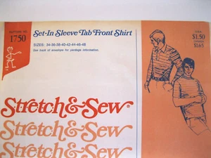 Ann Person 1750 men TAB FRONT SHIRT 34-48chest 1974 pattern Stretch & Sew Uncut - Picture 1 of 4