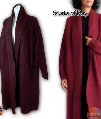 NWT State of Day Womens M/L Sweater Knit Duster Robe Maraschino Heather Burgundy - Image 1 of 4