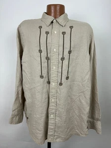 Lucky Brand Linen Shirt Men L Embroidered Asian Hippie Button Up Vintage Y2K - Picture 1 of 19