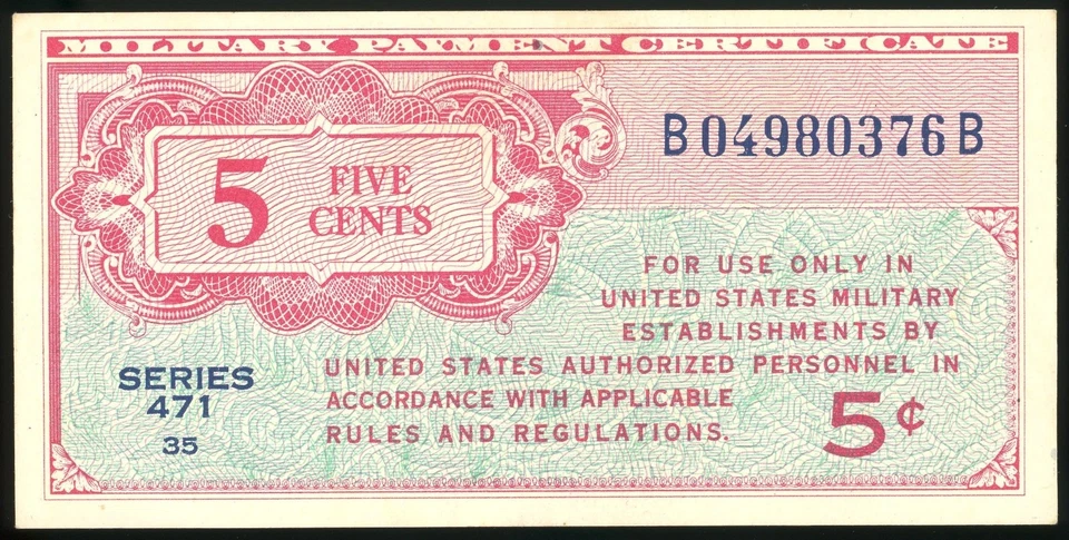Series 471 Military Payment Certificate MPC 5¢ - Image 1 of 2