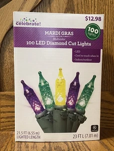 Mardi GRAS LED Diamond Cut Lights Purple Green Gold Indoor/Outdoor 100 lights  - Picture 1 of 4