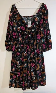 Brand New Women's Torrid Size 1 (14/16) Leopard Leaves Deep Black Dress 40455402 - Picture 1 of 9