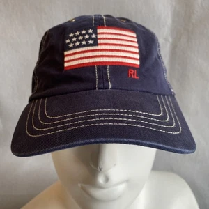 Polo Ralph Lauren Baseball Hat Adult Navy Embroidered Flag Cotton Twill NEW NWT - Picture 1 of 13
