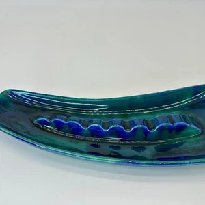 Vintage Lane & Co Ceramic Ashtray Atomic Style Ocean Blue Green Mid Century 14" - Picture 1 of 9