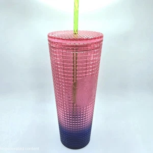 Taza Vaso Starbucks 2022 Sandía Rosa Azul Ombre Rejilla Venti 24 OZ - Imagen 1 de 5