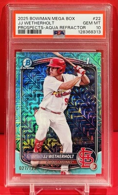 2025 JJ WETHERHOLT ДЖЕРСИ #27/125 PSA 10 BOWMAN ХРОМ АКВА РЕФРАКТОР 1-й RC #22 - Изображение 1 из 2