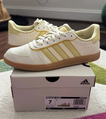 LNWB Adidas women’s 7 Breaknet Sleek Off White/Powder Yellow/Utility Yellow - Image 1 of 4
