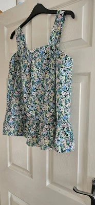 M&S CUTE DITSY BLUE MIX BLOUSE WITH BACK BOW 100% COTTON SIZE 16 - Image 1 of 2