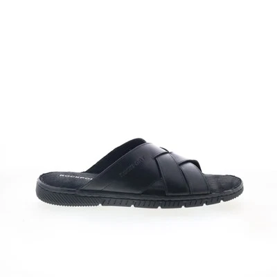 Rockport Jaya Mens Black Wide Leather Slip On Slides Sandals Shoes - Image 1 of 4