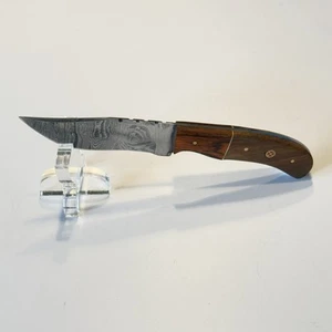 Custom USA Damascus Steel (16) Straight-Back Hunting Knife – 8” Leather Sheath - Picture 1 of 6
