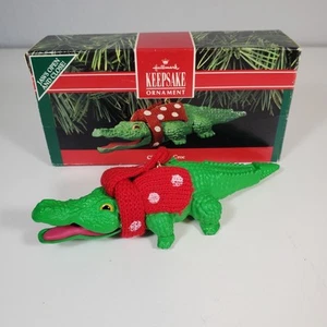 Hallmark Keepsake Christmas Croc Ornament 5" Long Jaws Open & Close 1990 Vintage - Picture 1 of 7