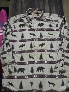 Vintage WOOLRICH Shirt Mens Large Bear Moose Fox Deer Western Aztec Button Down - Picture 1 of 4
