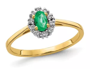1/5 Carat (ctw) Emerald Ring in 14K Yellow Gold with Diamonds - Picture 1 of 4