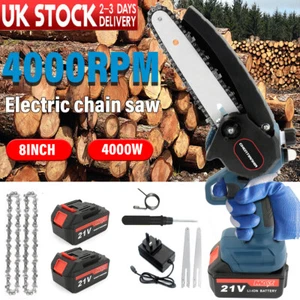 8" 4000W Mini Cordless Oil Chainsaw Electric One-Hand Saw Wood Cutter 2 Battery - Picture 1 of 21