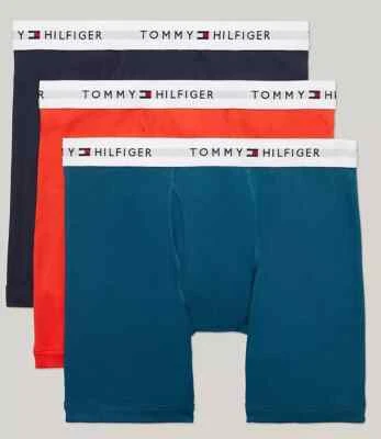 Pacote com 3 cuecas boxer TOMMY Hilfiger algodão stretch médio grande extragrande extragrande novo na caixa $43 - Imagem 1 de 4