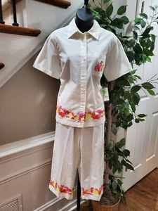 Cappagallo Women White Cotton Short Sleeve Shirt (M) & Trouser (S) 2 Piece Suit - Picture 1 of 12