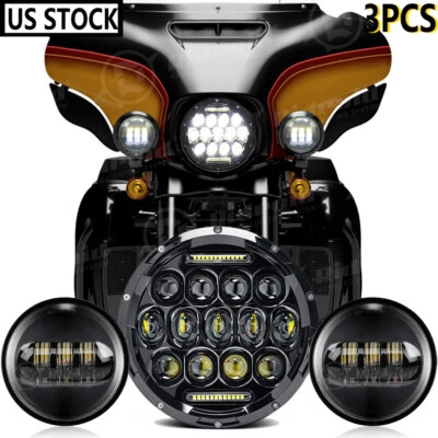 Faro LED clásico de 7" para Harley Davidson Electra Glide + luces de paso de 4,5" Foto 1 de 4