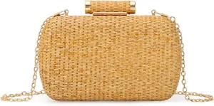Small Straw Purse Clutch for Women,Woven Handbag Raffia Bag Gold - Picture 1 of 6