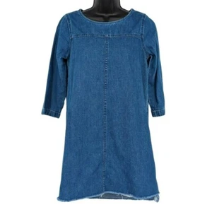 Vestido de mezclilla Madewell cambio corto S azul algodón lino dobladillo paso borde crudo manga 3/4 - Imagen 1 de 8