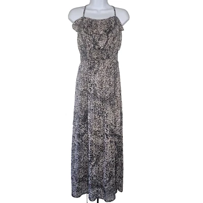 Maxi vestido en capas con volantes Faded Glory para mujer sin mangas estampado abstracto de leopardo Foto 1 de 4