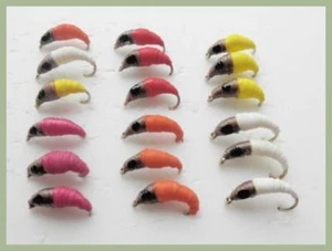 Maggot Fishing Flies, 18 Pack Mixed Colours, Size 10 Freshwater Fly Fishing - Picture 1 of 6