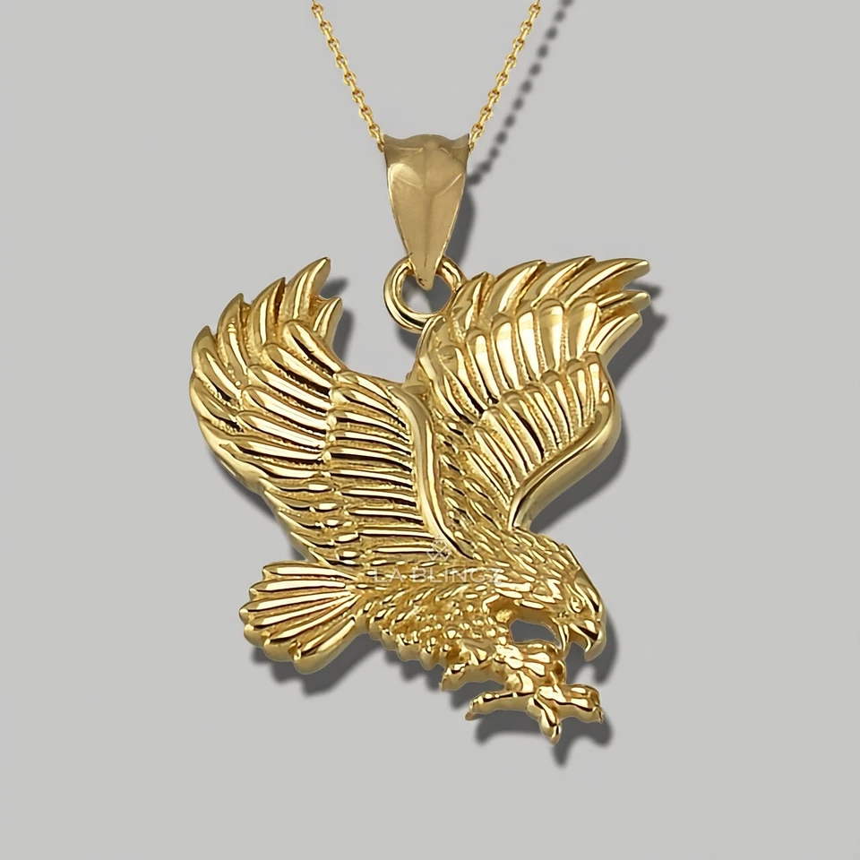 Solid Gold American Eagle Pendant Necklace – 10K & 14K Yellow, White, Rose Gold - Image 1 of 4
