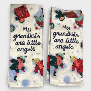 (2) St Nicholas Square Set of 2 Kitchen Towels "My Grandkids Are Little Angels" - Picture 1 of 7