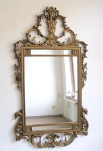 DEKORATIVER WANDSPIEGEL SPIEGEL MAHAGONI-HOLZRAHMEN ANTIKER GOLDTON ANTIK-STIL - Bild 1 von 11