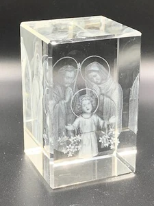 3D Laser Figurine Quartz Glass Block Christian Holy Family Ornament VGC - Picture 1 of 9