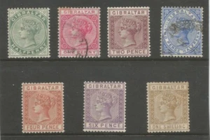 GIBRALTAR SG8-14 THE 1886-7 SET OF 7 MIXED MINT AND USED CAT £560 - Picture 1 of 2