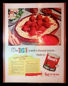 1950s Hunt's Tomato Sauce Spaghetti & Meat Balls Photo Vintage Print Ad - Picture 1 of 1