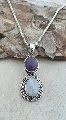 Ciondolo Donna 925er Argento Pietre Preziose Verde Ossidiana Natura Fatto Regalo - Immagine 1 di 4